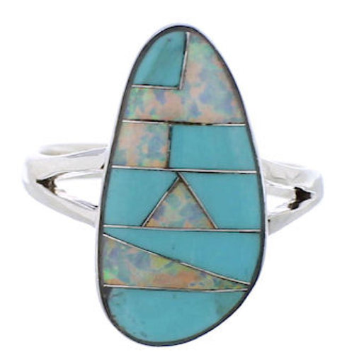 Silver Opal And Southwest Turquoise Ring Size 7-3/4 WX41629